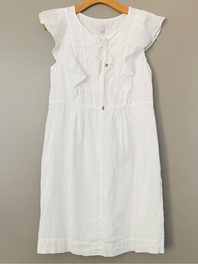 J. Crew White Ruffle Lace-Up Linen Sundress